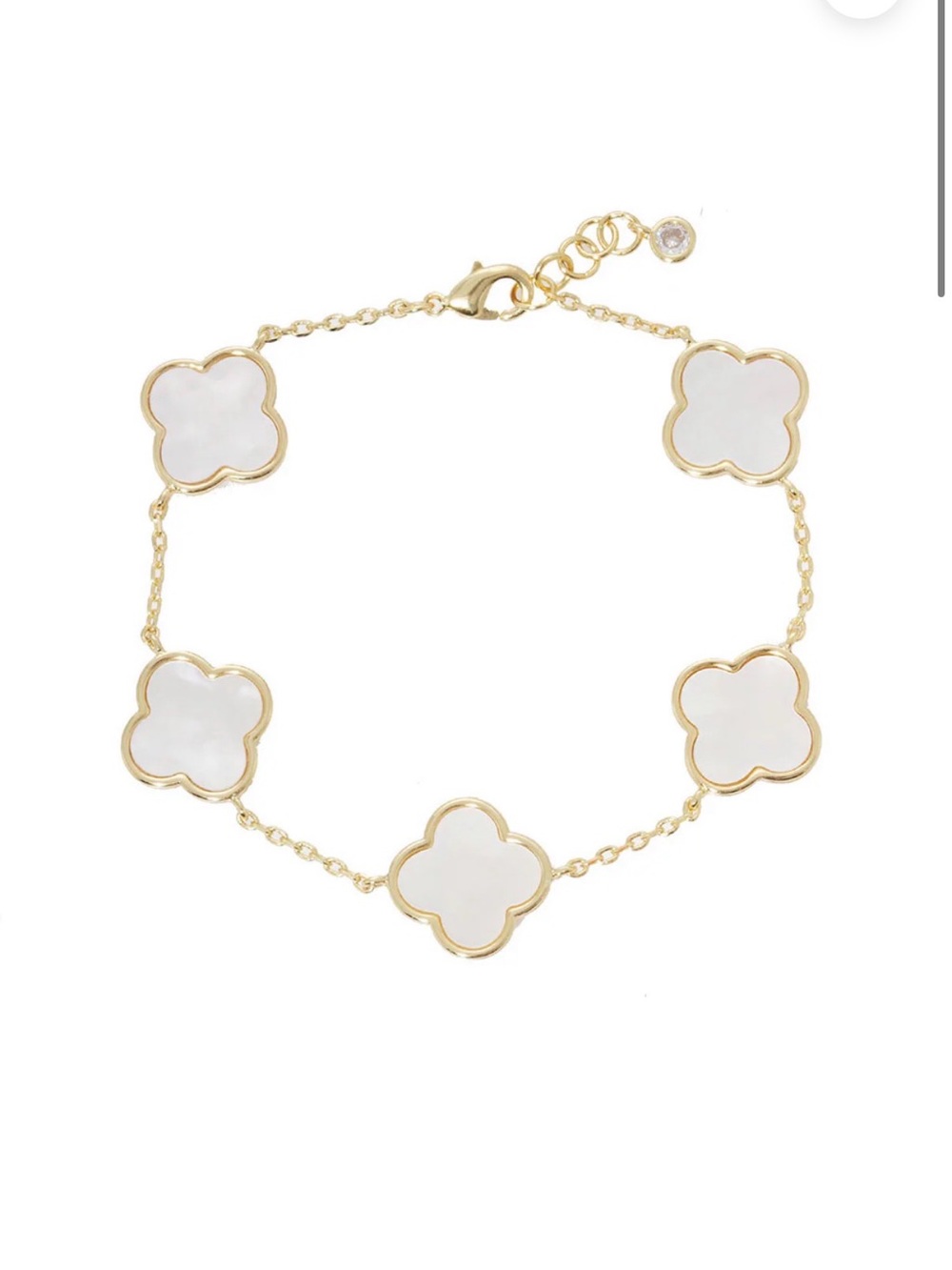 Gold and White Clover Link Bracelet - Women Jewelry mother of pearl